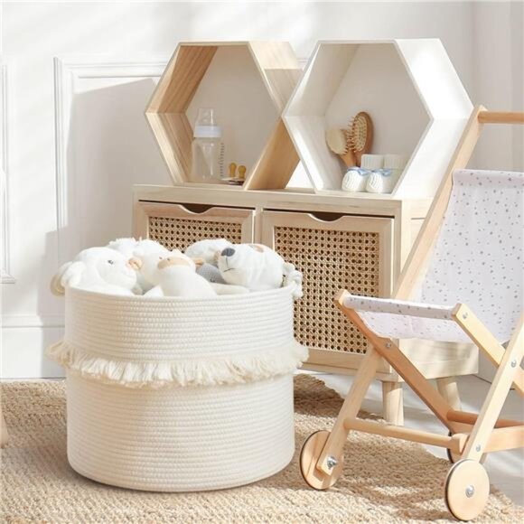 Large Woven Storage Baskets –16''x13'' Cotton Rope Decorative Hamper for Nursery - Picture 6 of 8